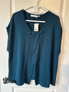 NWT Laura Plus PETITE Teal Knit Button toggle sleeveless Cardigan - sz 1X petite